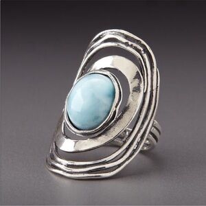 Farah Jewelry Blue and Silver Contemporary Ring with Asymmetrical Design
